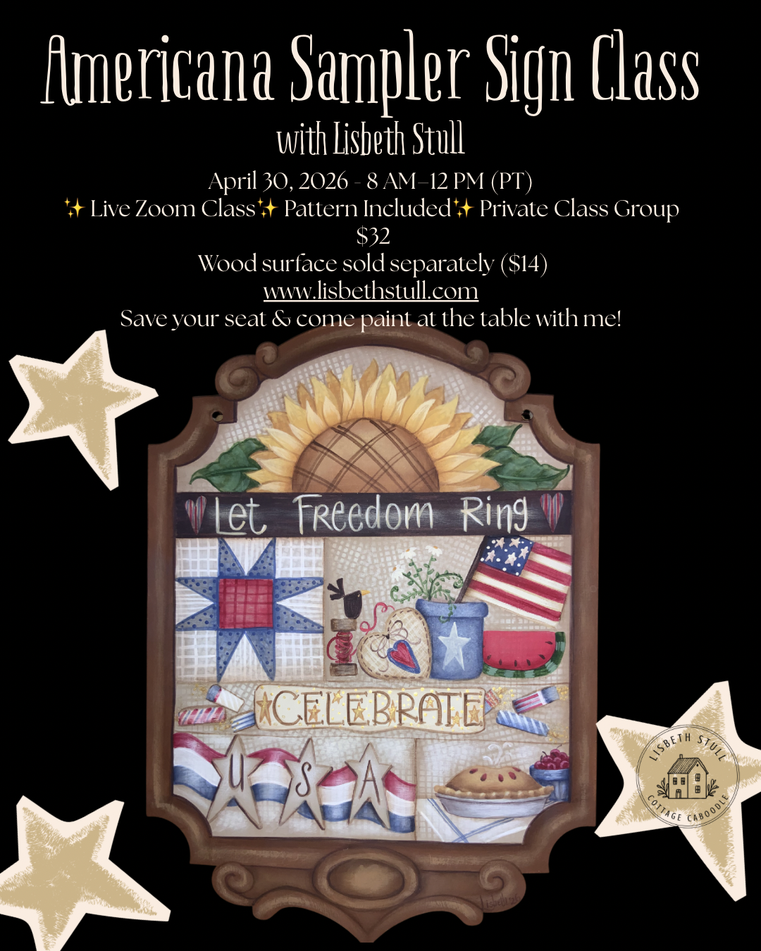 Americana Sampler Sign for Class | Cottage Caboodle - Lisbeth Stull